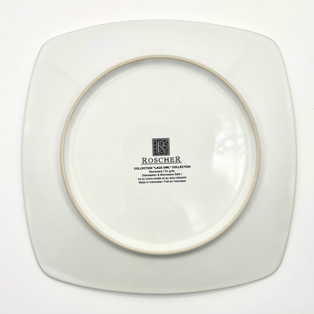 Roscher Mint / Seafoam Green Lace Owl Pattern Square Salad Plates - Set of 2 - Picture 3 of 5